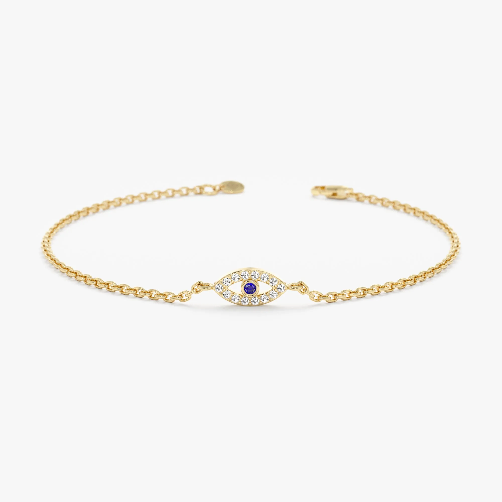 Dainty Diamond & Sapphire Evil Eye Bracelet, Zoey