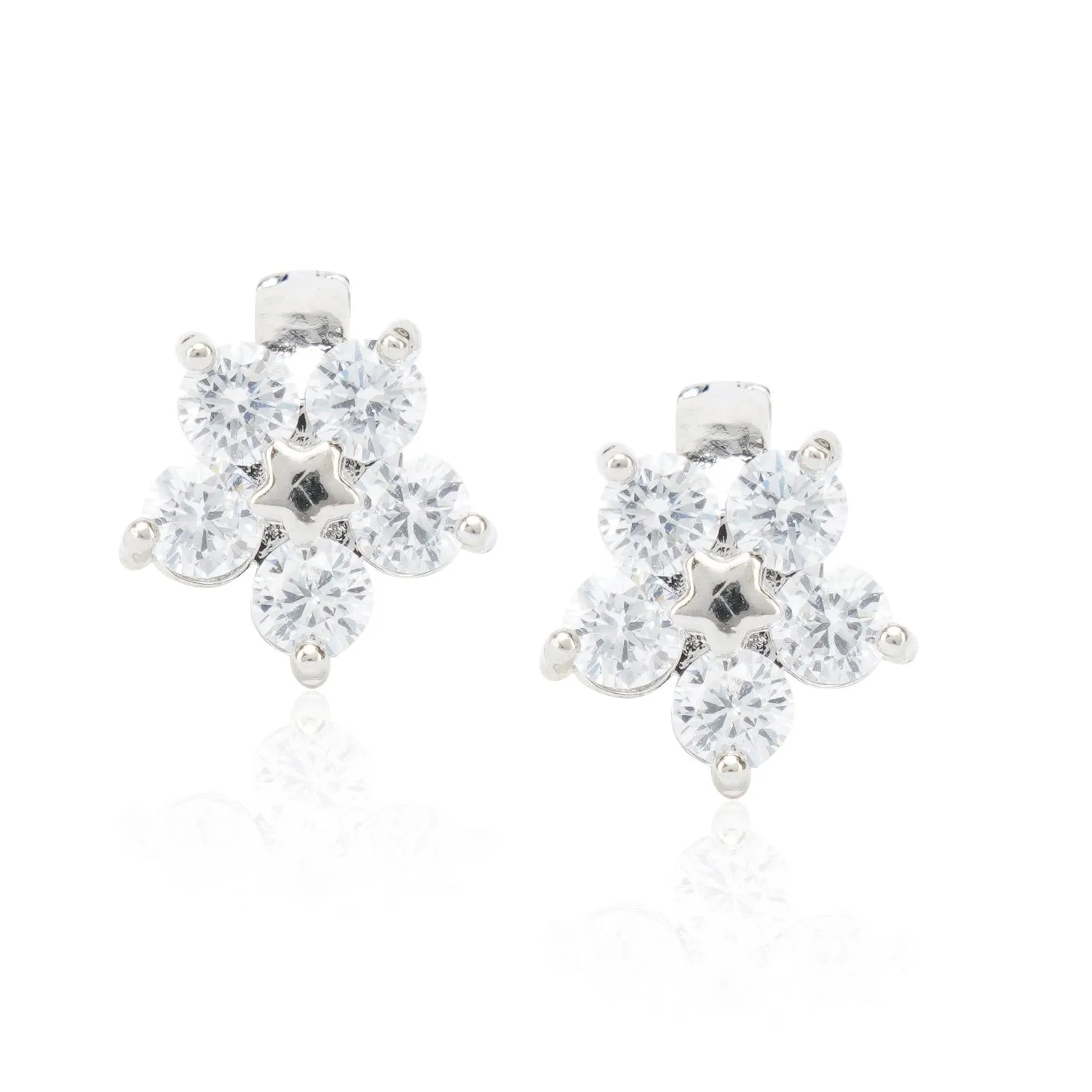 Dainty Silver Plated  Zircon Flower Huggie Earrings