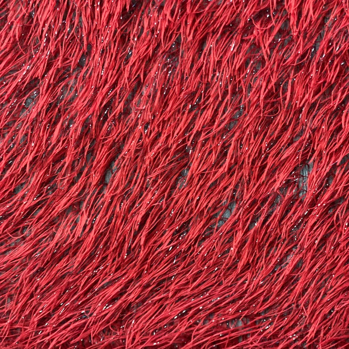 Dark Red | Black Metallic Faux Ostrich Feather Lace Fabric