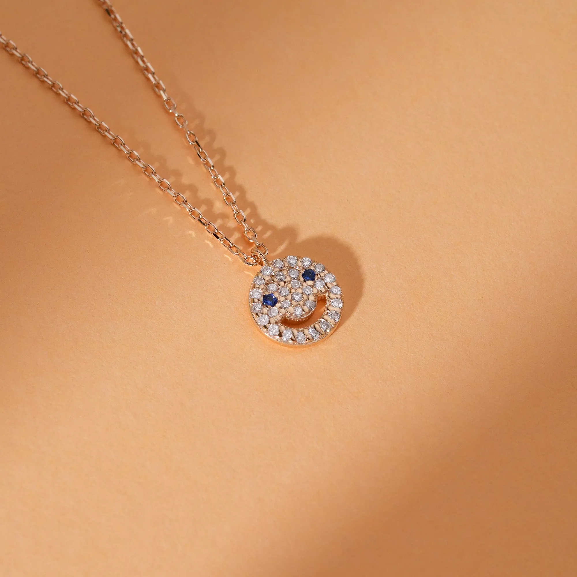 Diamond & Sapphire Happy Face Necklace, Joy