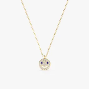 Diamond & Sapphire Happy Face Necklace, Joy