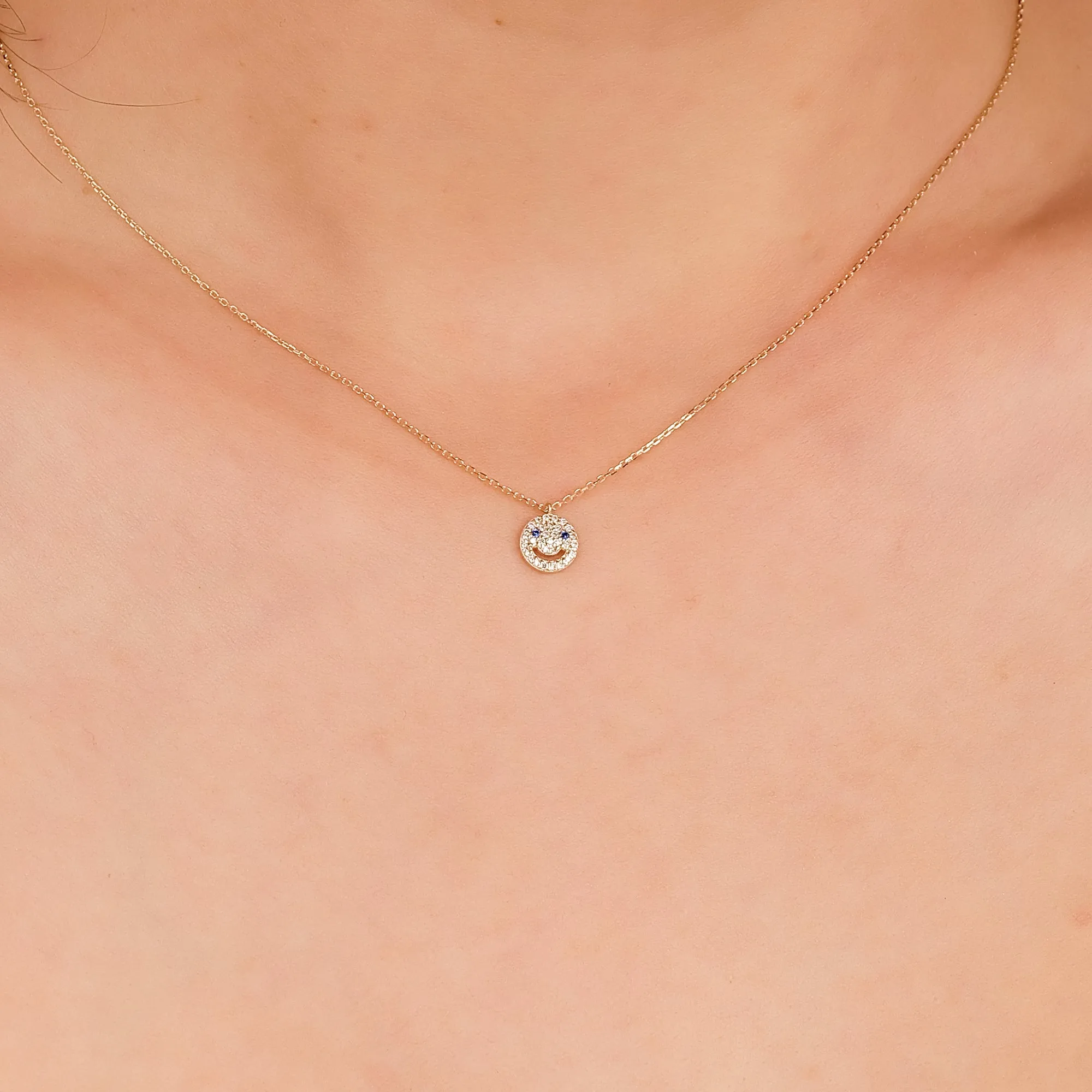 Diamond & Sapphire Happy Face Necklace, Joy