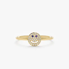 Diamond and Sapphire Happy Face Ring, Joy