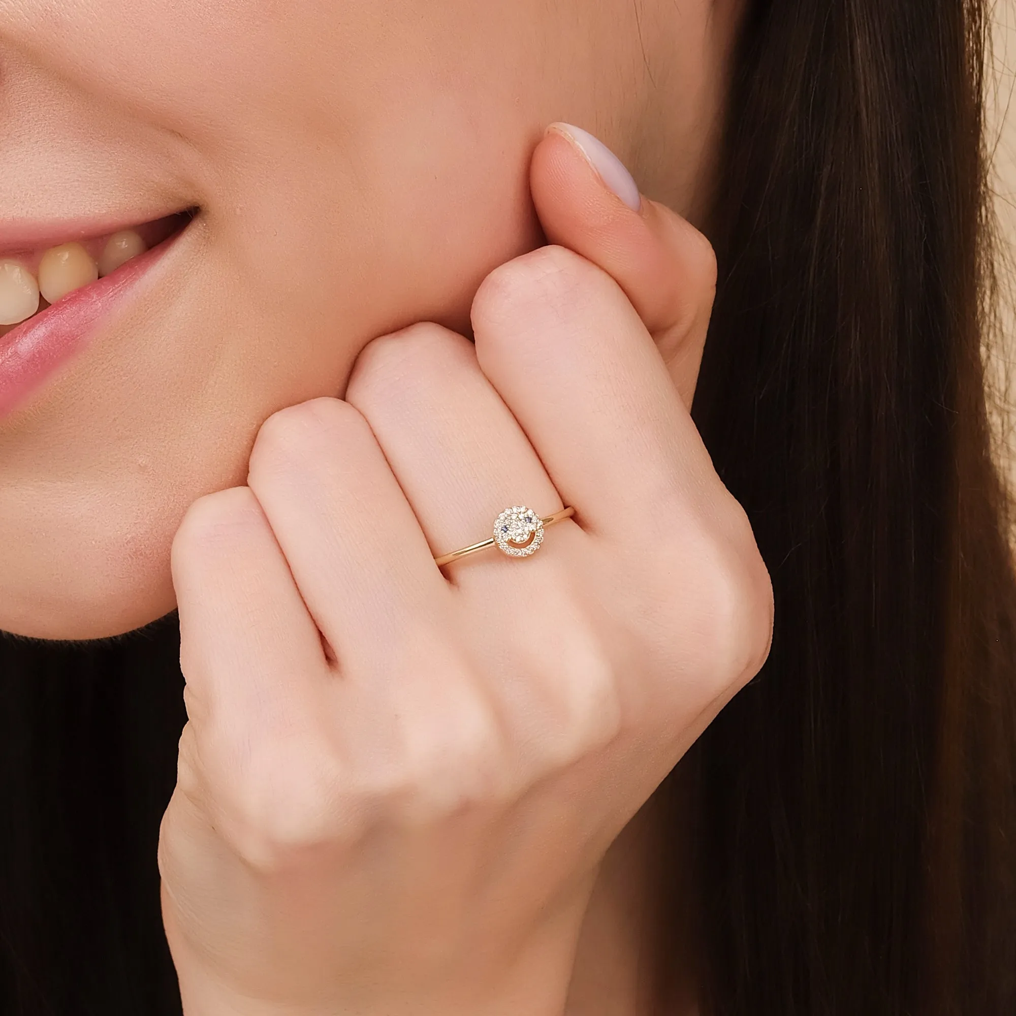 Diamond and Sapphire Happy Face Ring, Joy