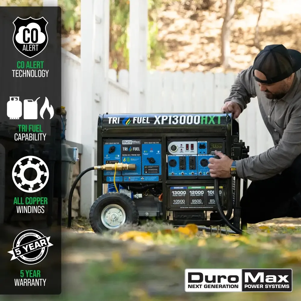 DuroMax XP13000HXT 13000 Watt Tri Fuel Portable HXT Generator with CO Alert