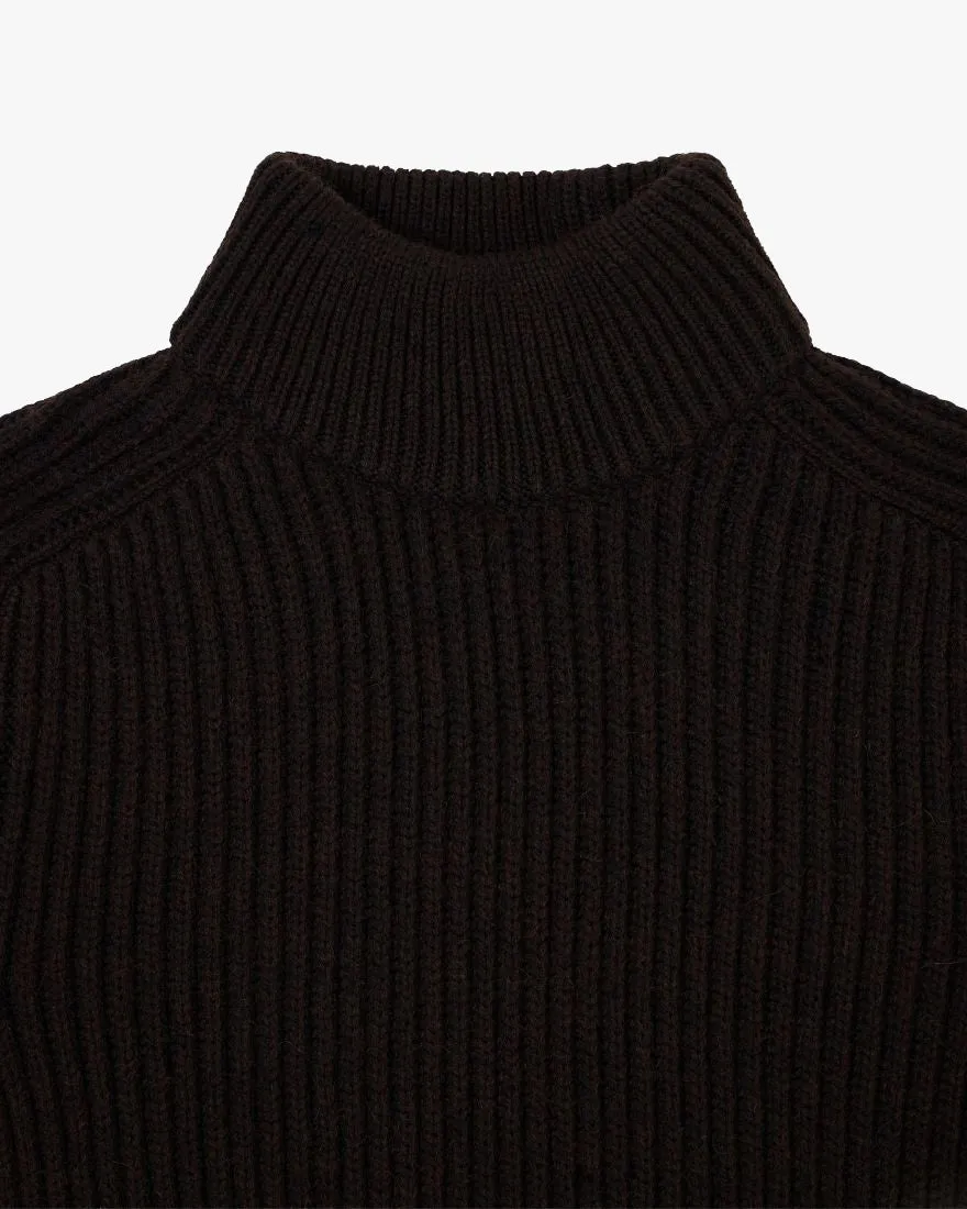 Edwin Roni High Collar Sweater - Dark Brown