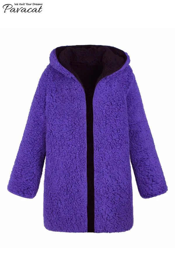 elveswallet Reversible Faux Lambswool Thick Jacket - Purple/Black