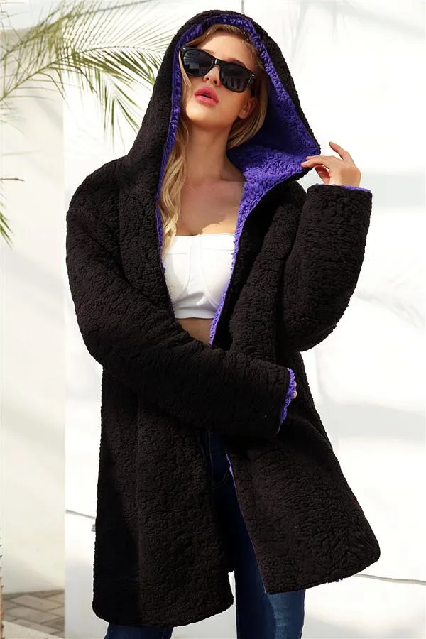 elveswallet Reversible Faux Lambswool Thick Jacket - Purple/Black