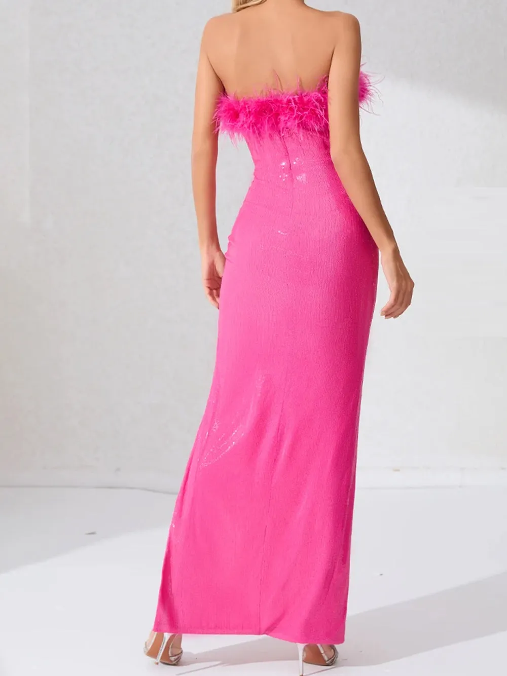 ENIGMA Sequin Maxi Dress in Fuchsia