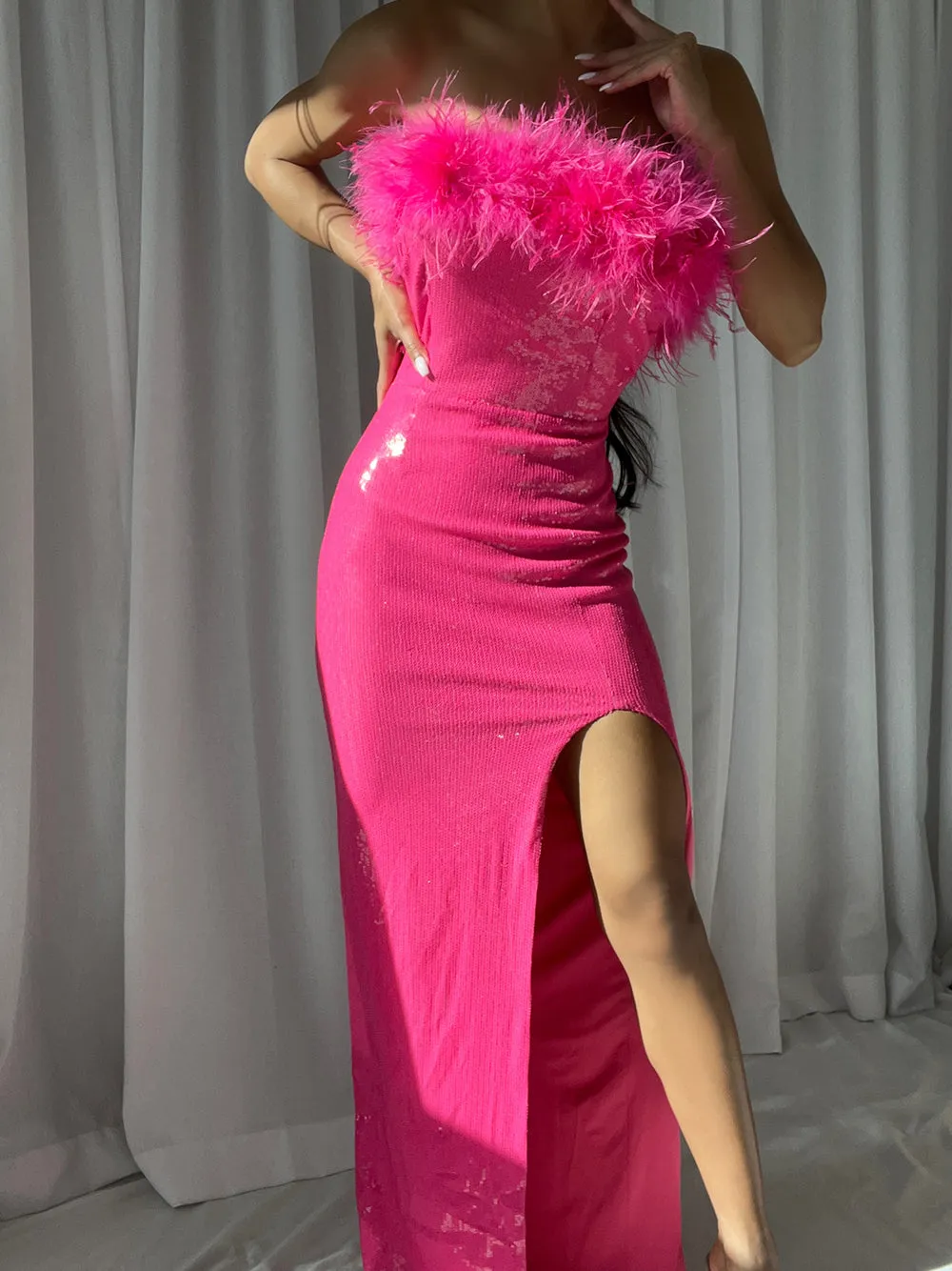 ENIGMA Sequin Maxi Dress in Fuchsia