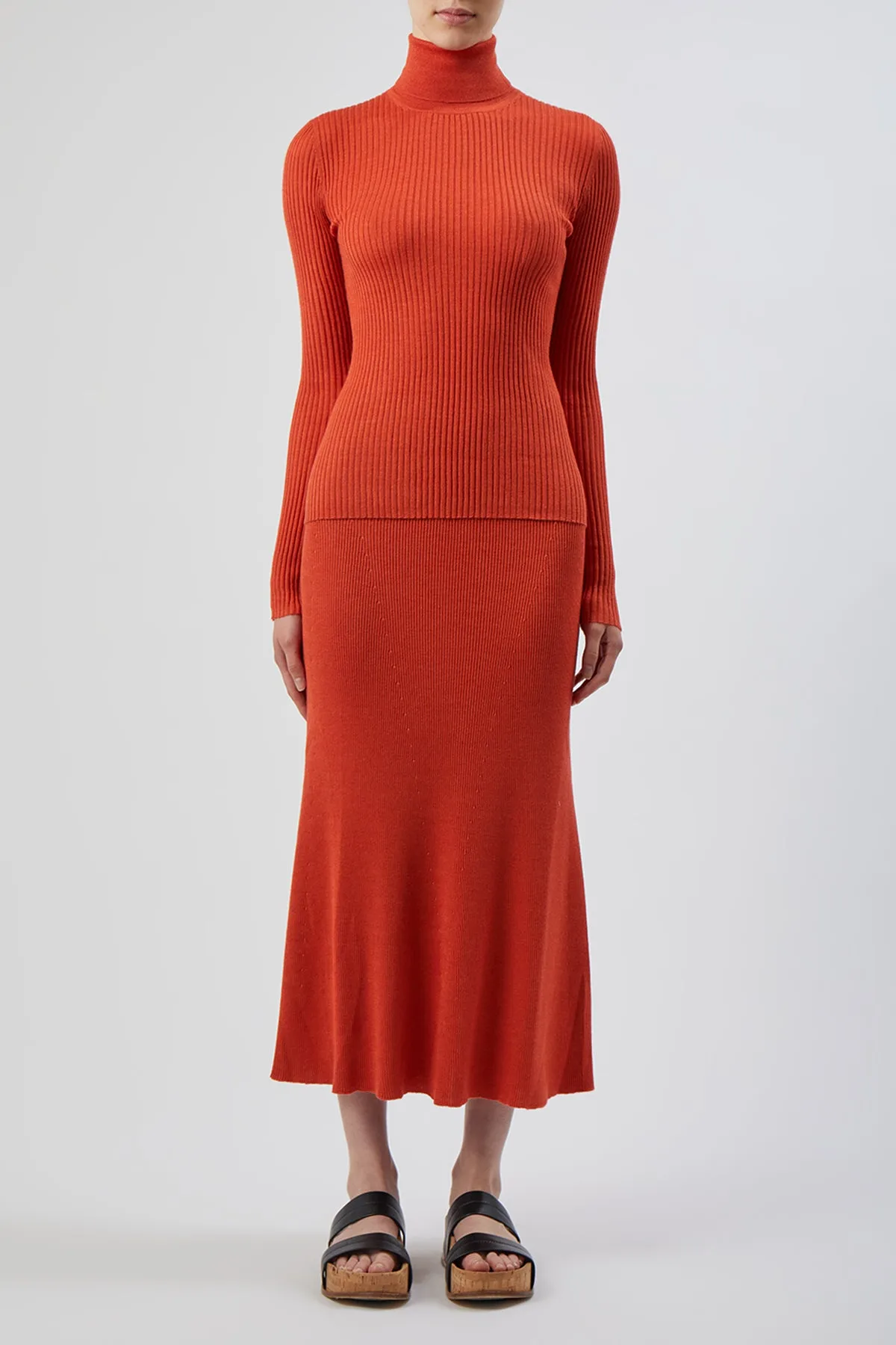 Epper Knit Midi Skirt in Spice Cashmere Silk