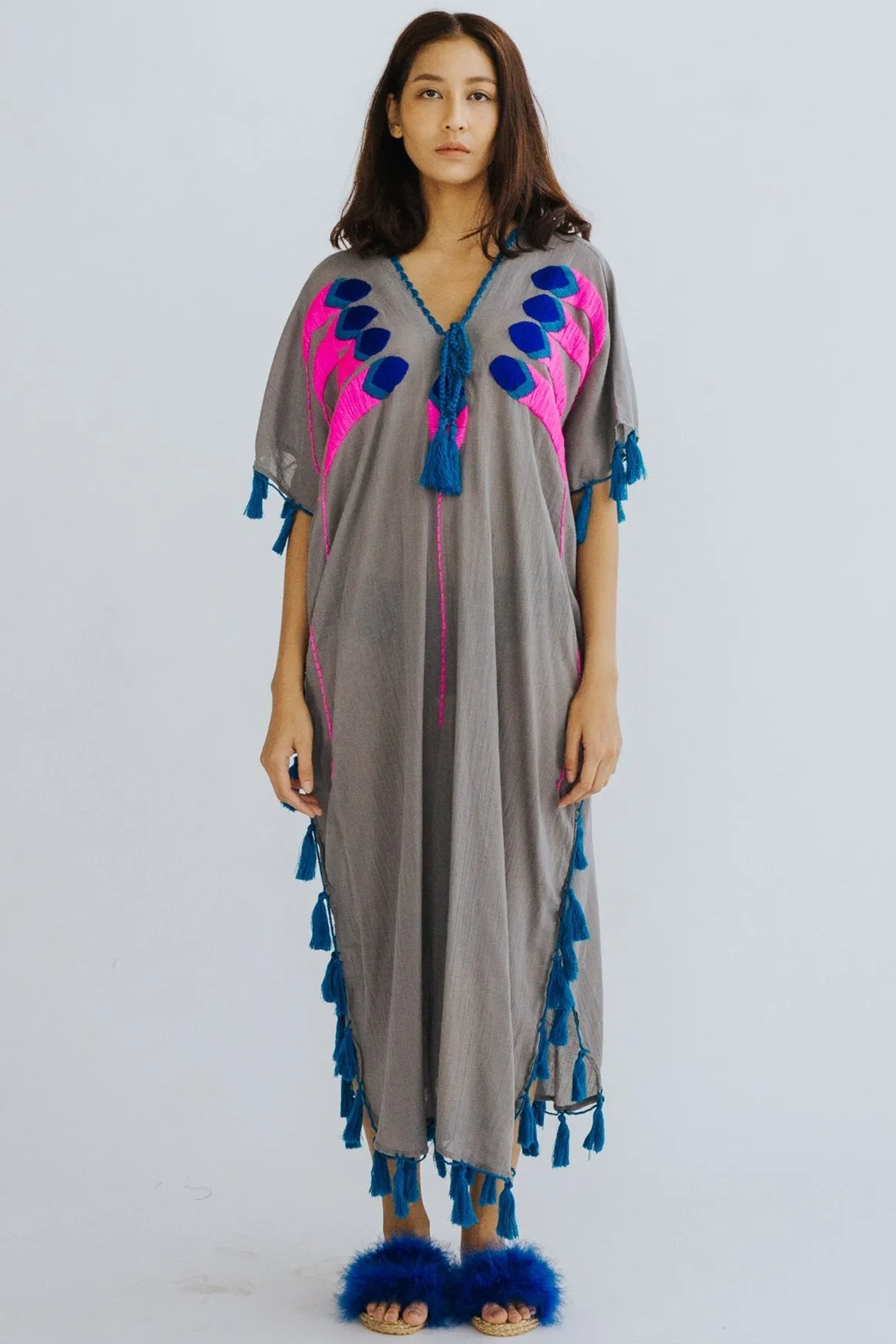 Feather Embroidered Caftan Tunic Shiona