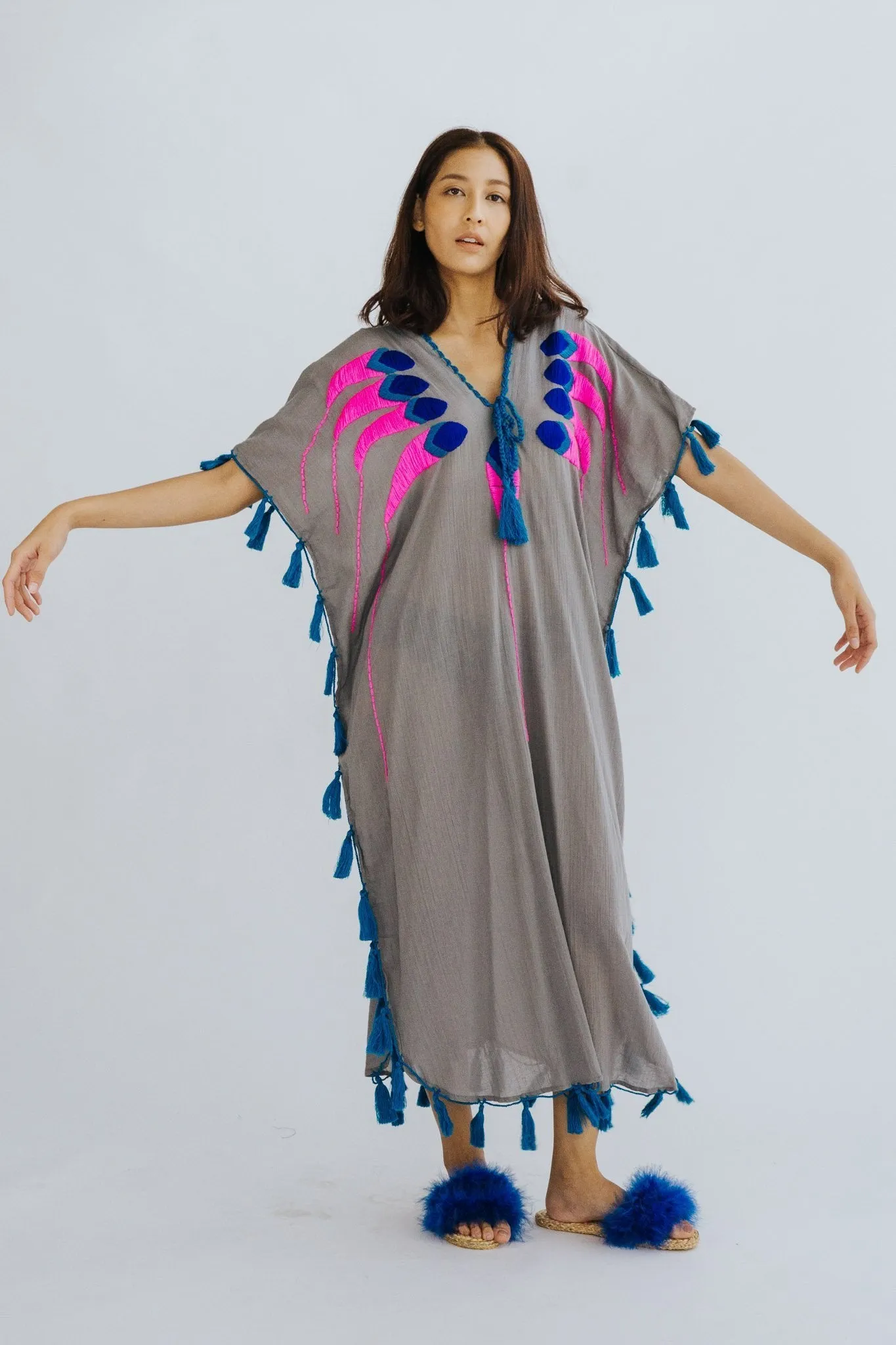 Feather Embroidered Caftan Tunic Shiona