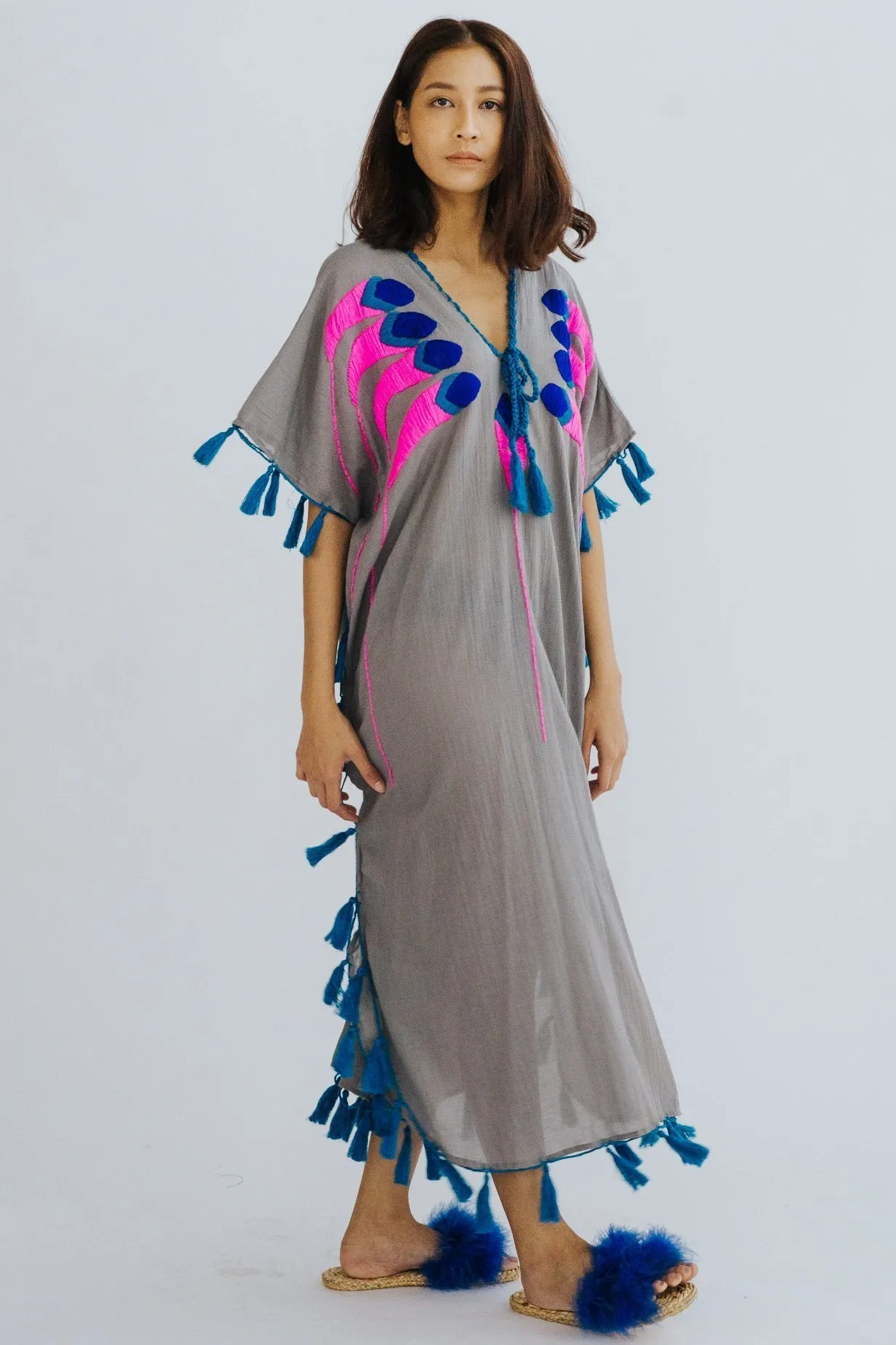 Feather Embroidered Caftan Tunic Shiona