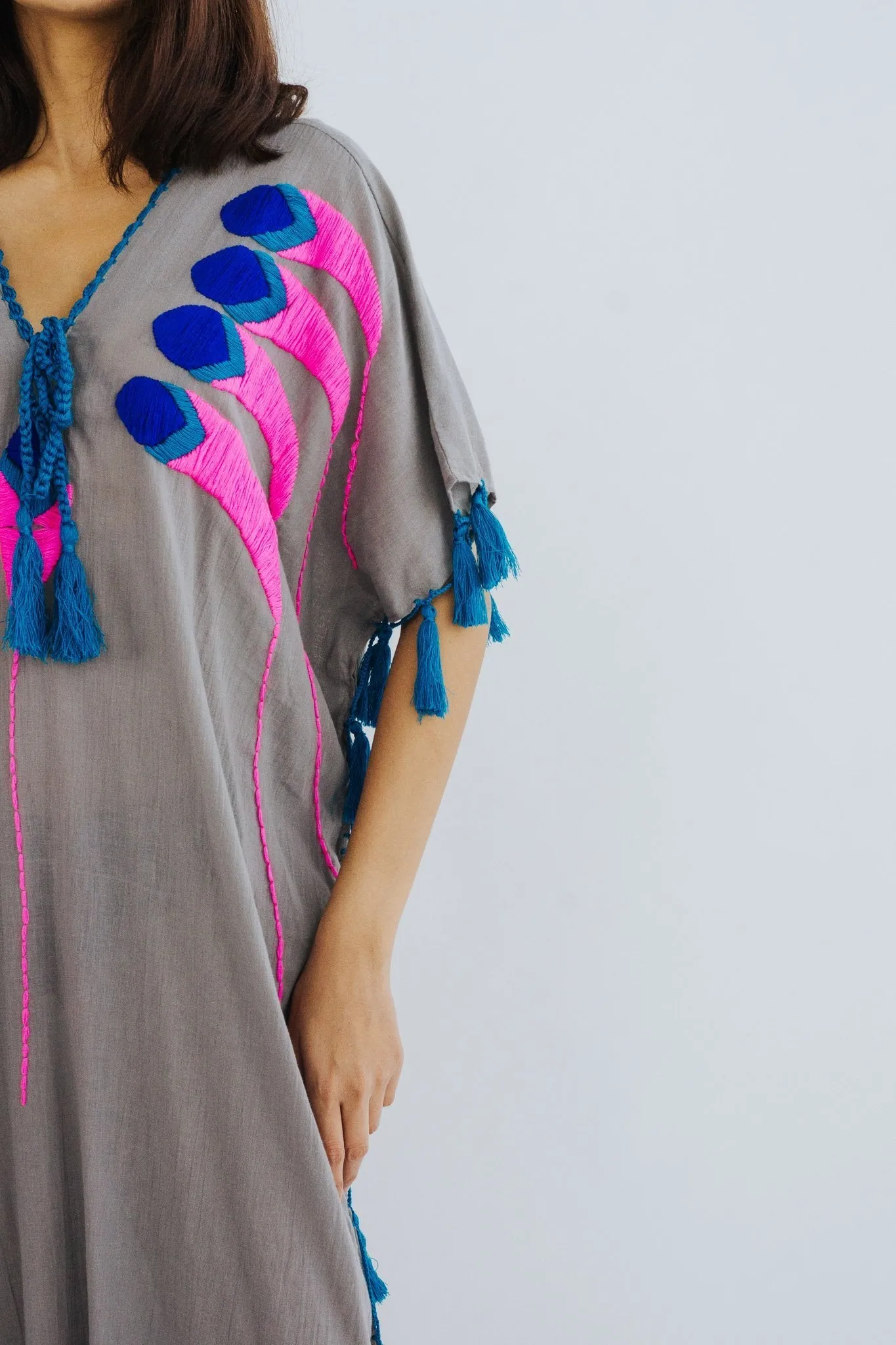 Feather Embroidered Caftan Tunic Shiona