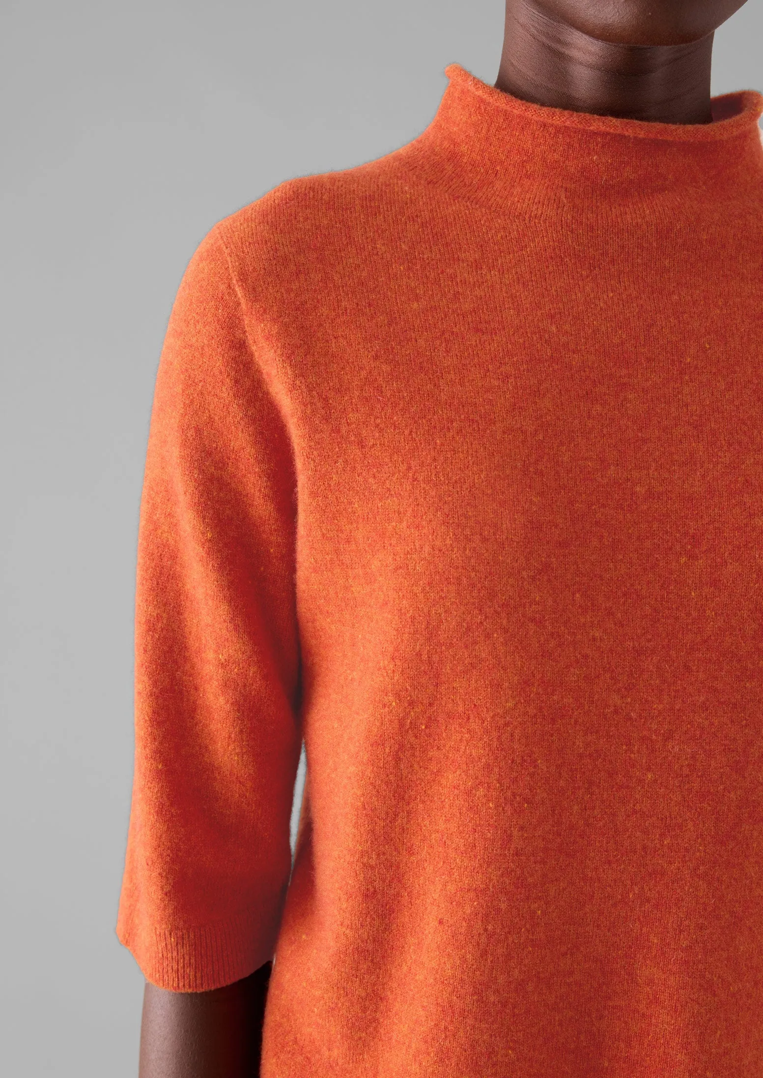 Fine Wool Cashmere Half Sleeve Sweater | Burnt Ember