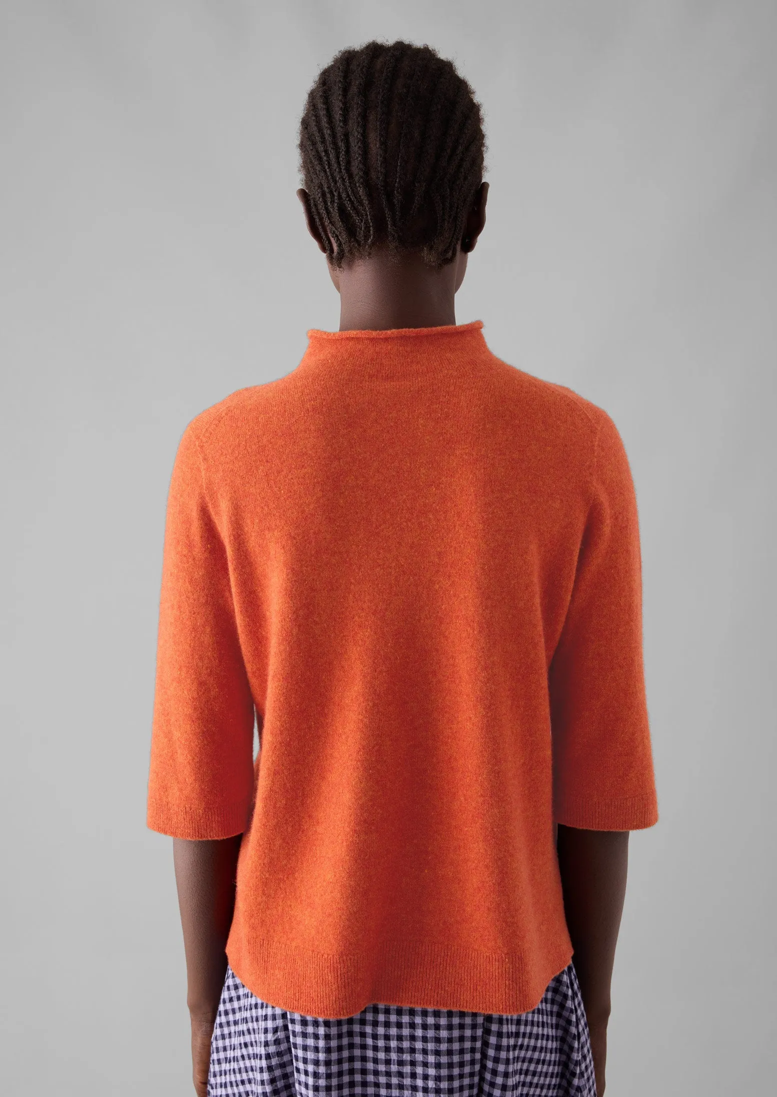 Fine Wool Cashmere Half Sleeve Sweater | Burnt Ember