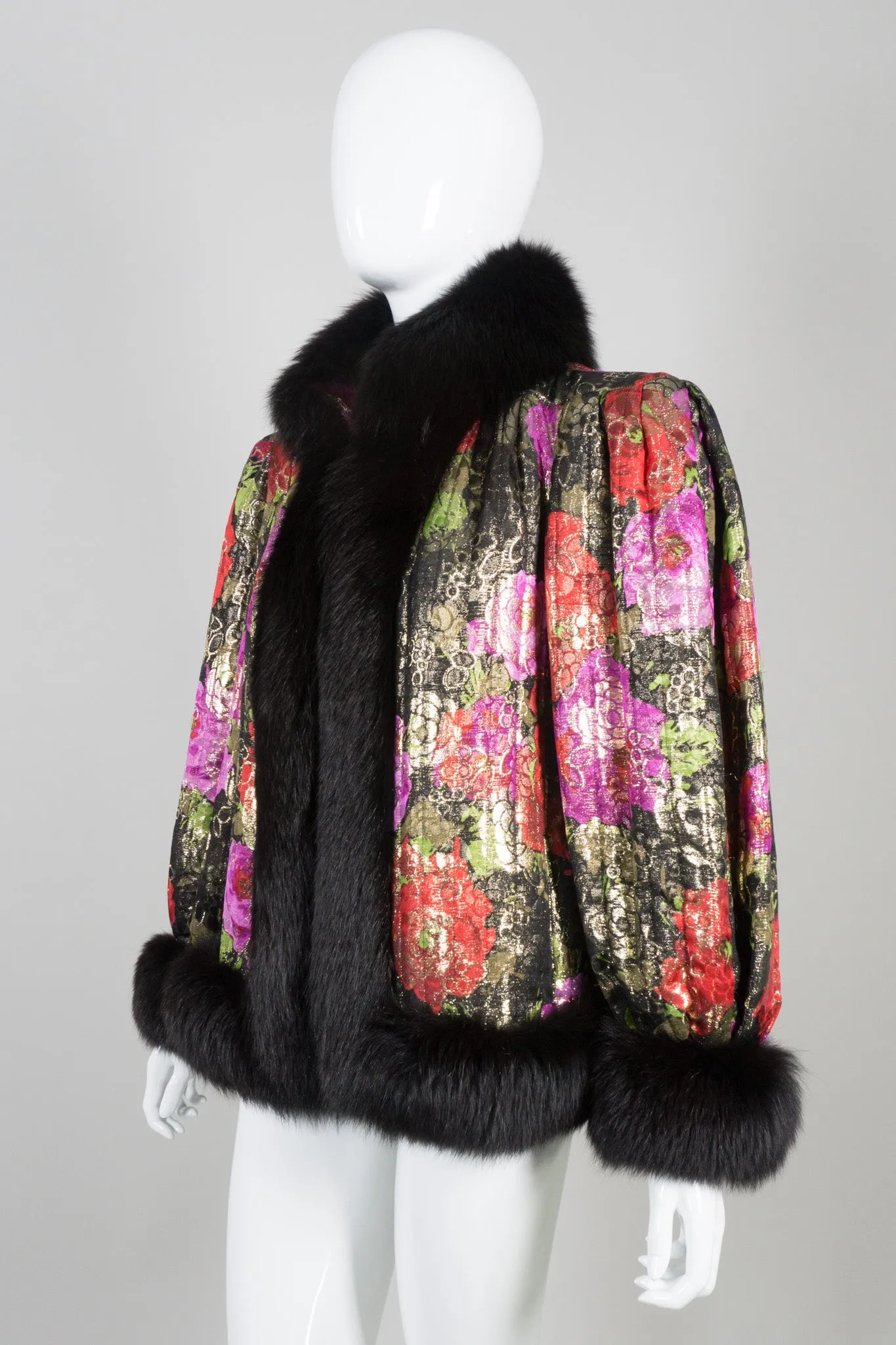 Floral Lamé Fur Trim Jacket