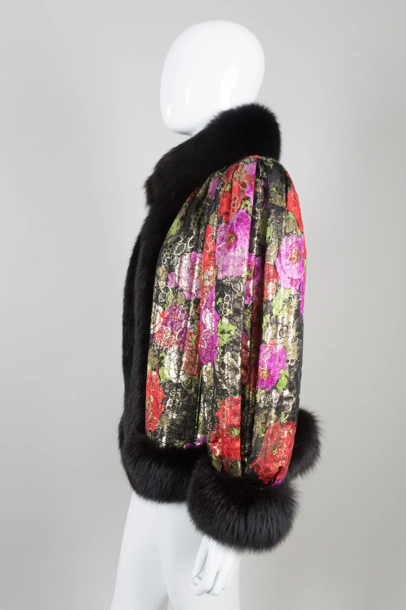 Floral Lamé Fur Trim Jacket