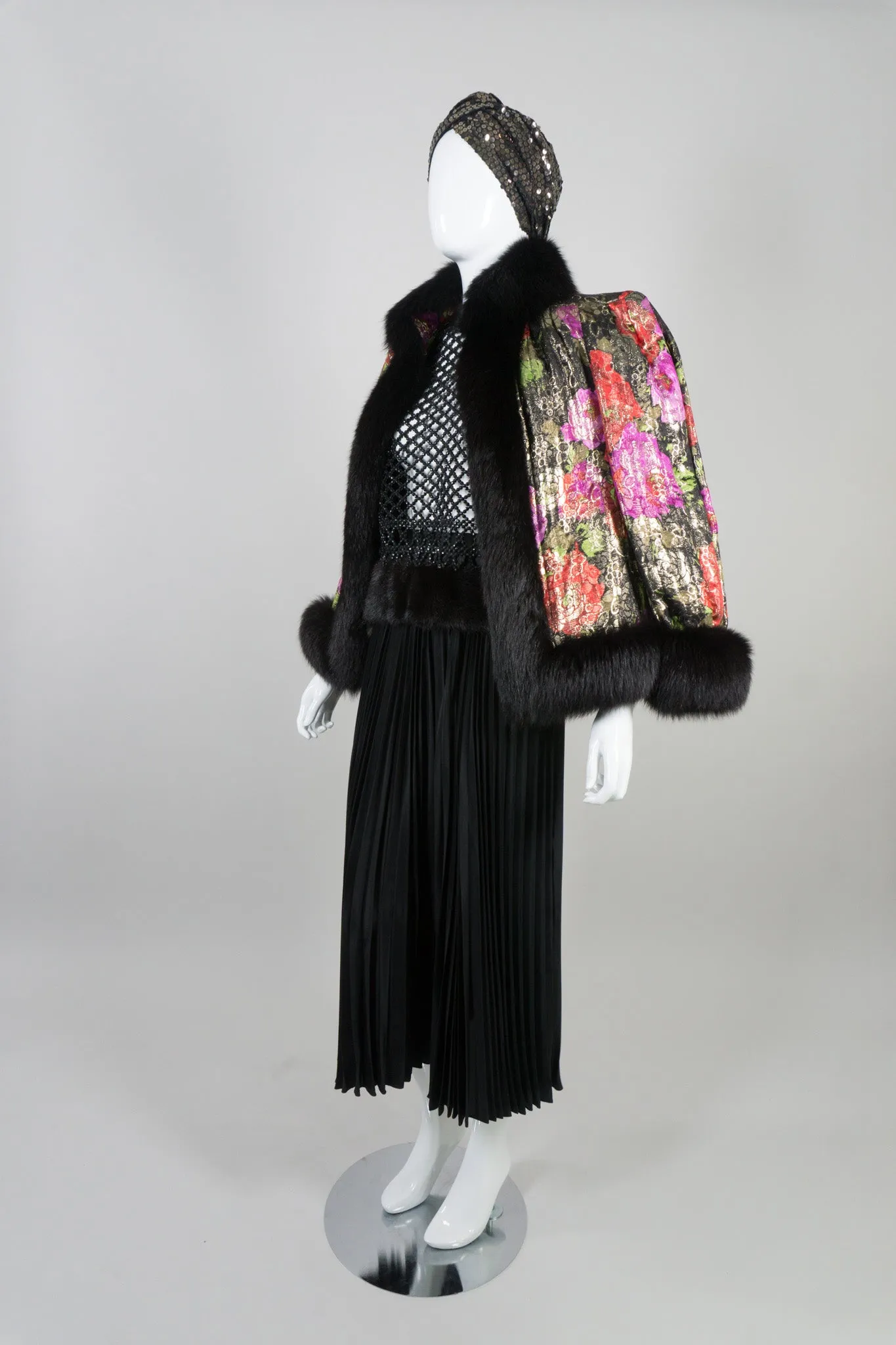 Floral Lamé Fur Trim Jacket