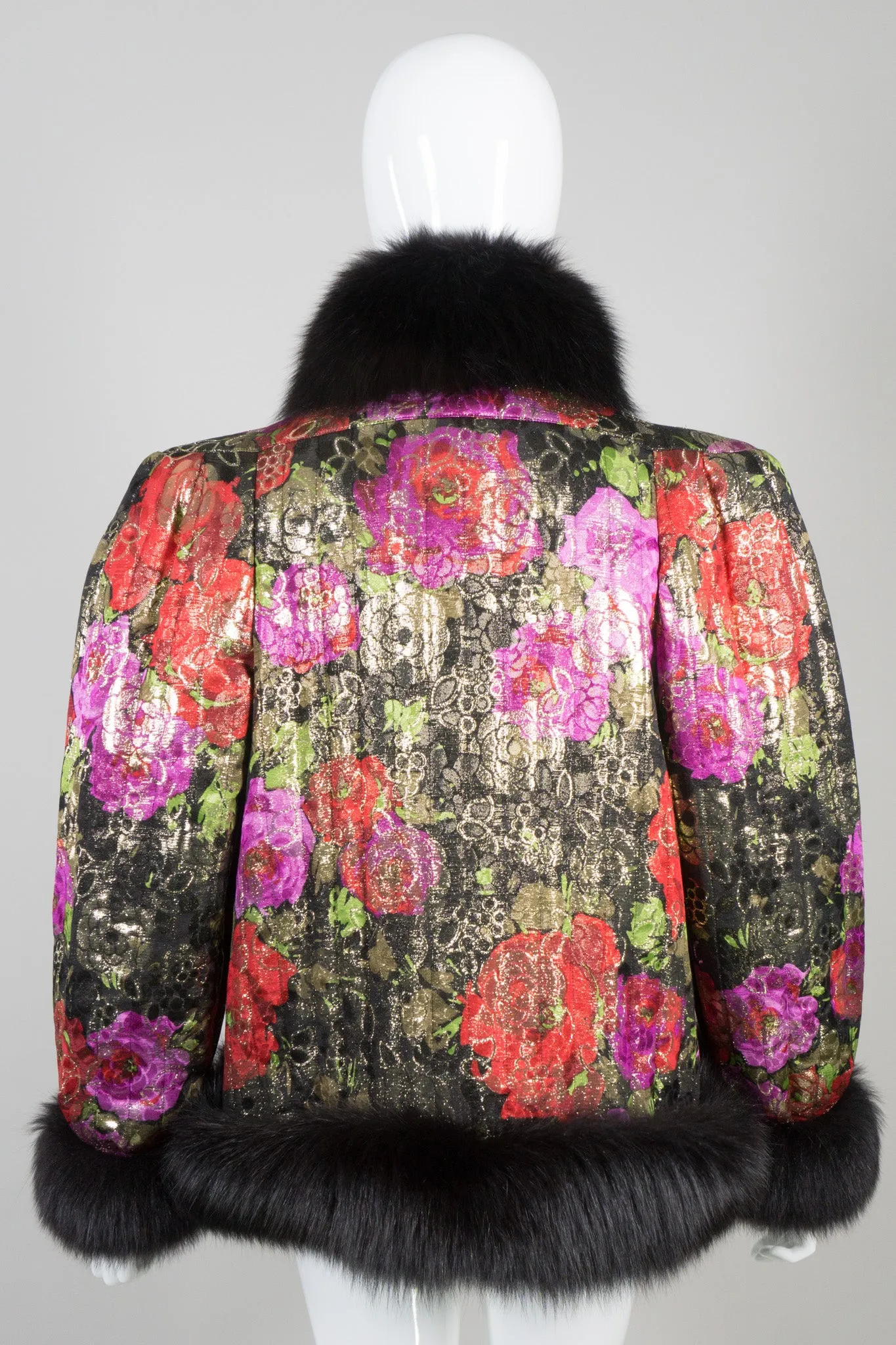 Floral Lamé Fur Trim Jacket