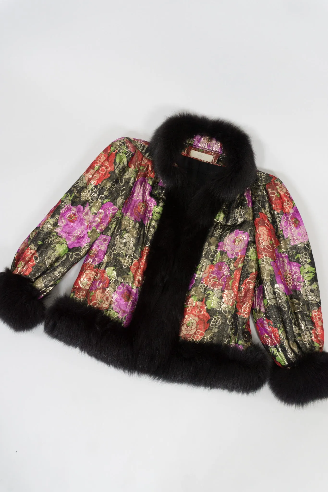 Floral Lamé Fur Trim Jacket