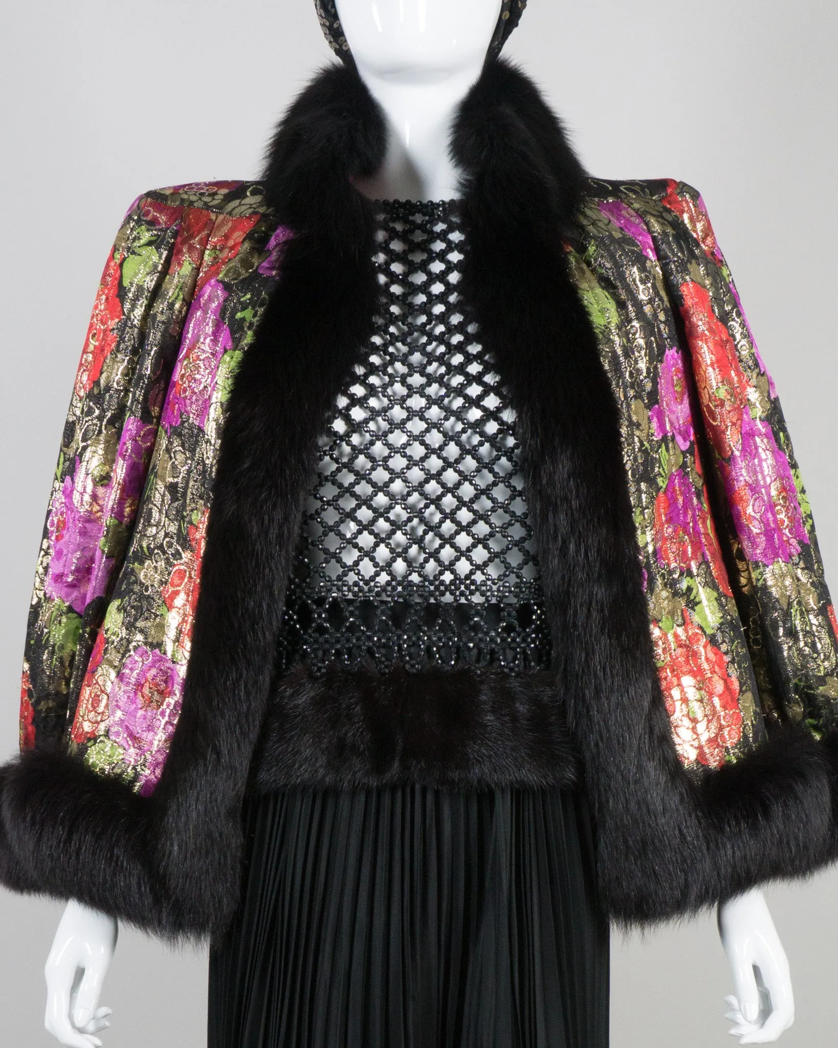 Floral Lamé Fur Trim Jacket