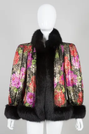 Floral Lamé Fur Trim Jacket