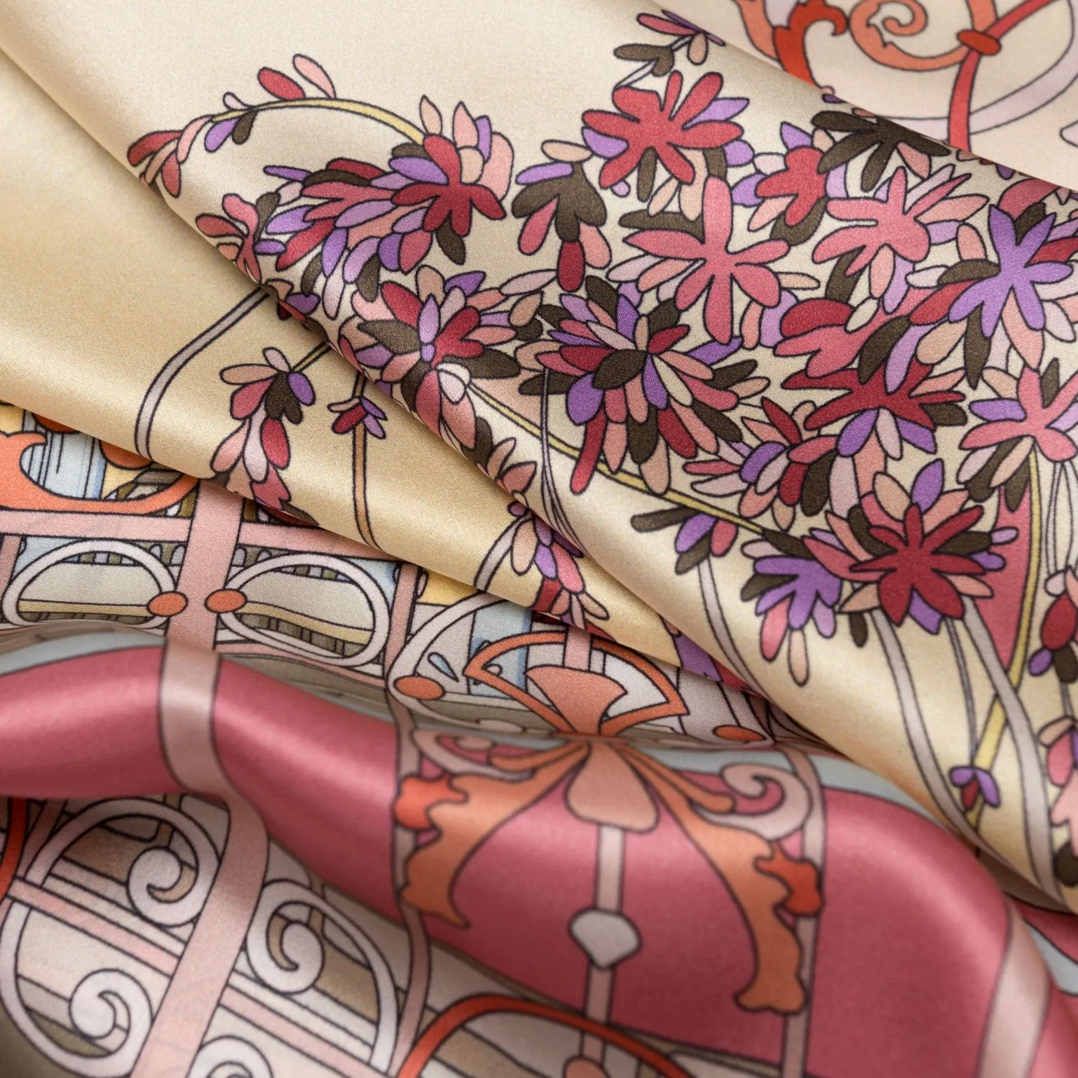 Garden of Dreams - Hand Rolled Silk Foulard - Pink