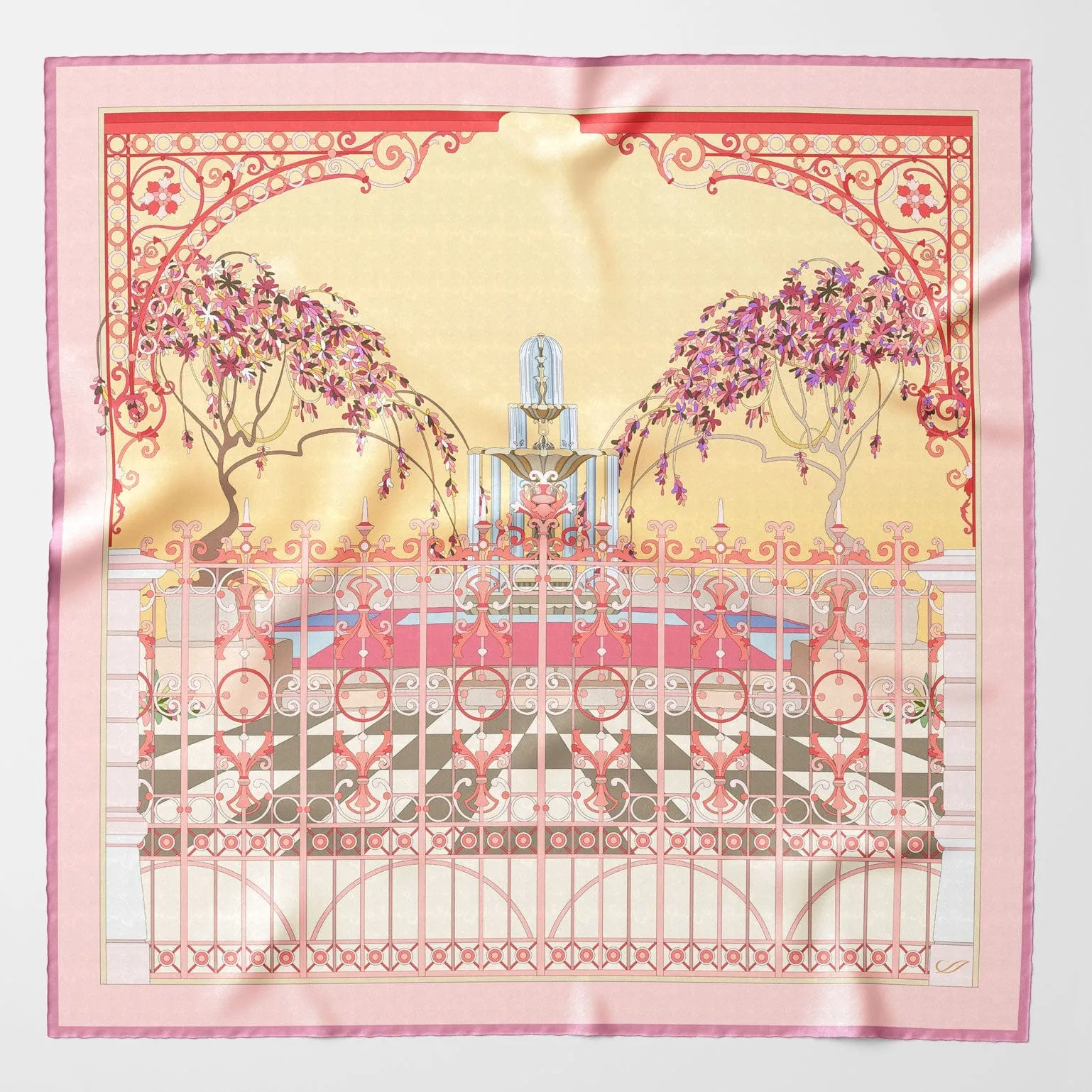 Garden of Dreams - Hand Rolled Silk Foulard - Pink