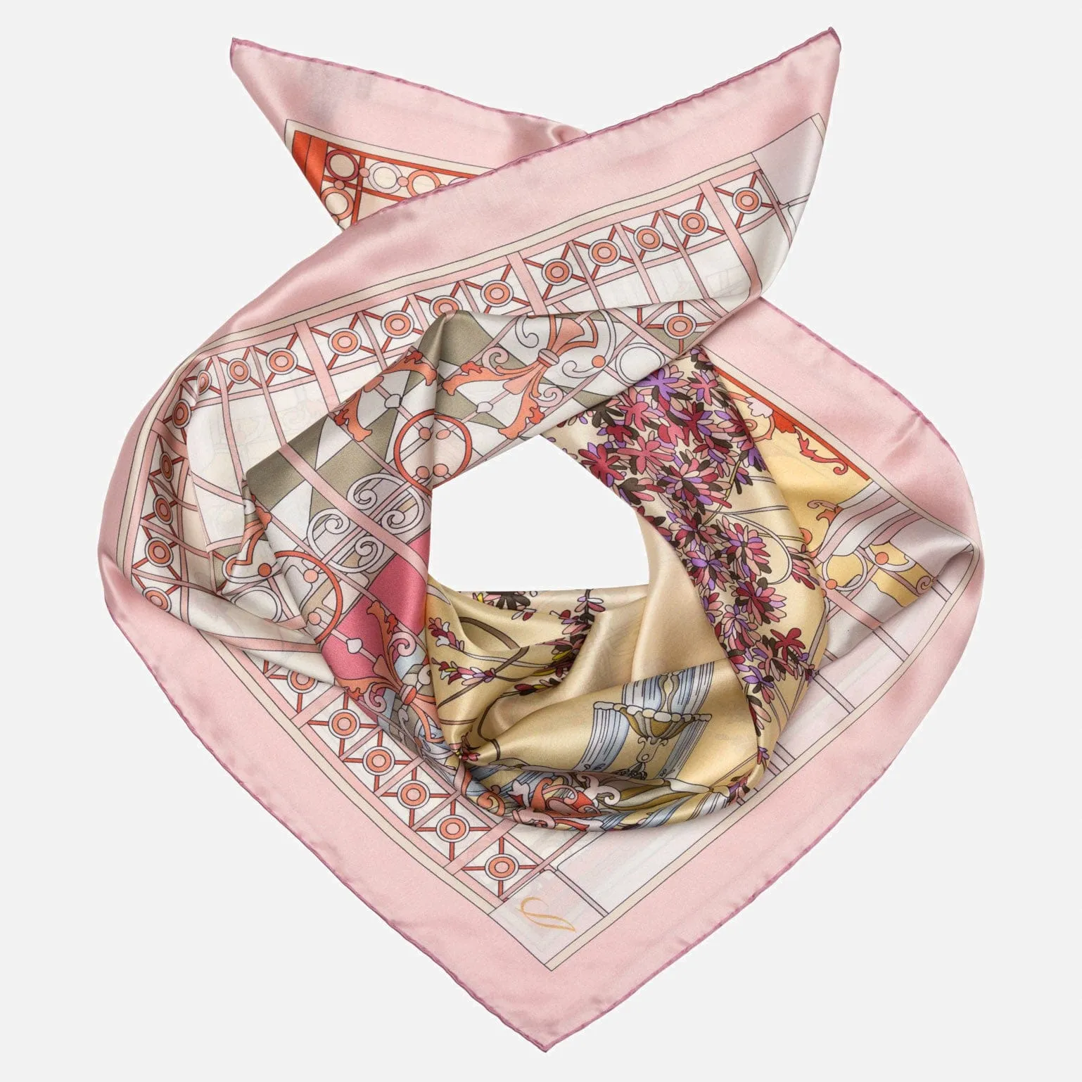 Garden of Dreams - Hand Rolled Silk Foulard - Pink