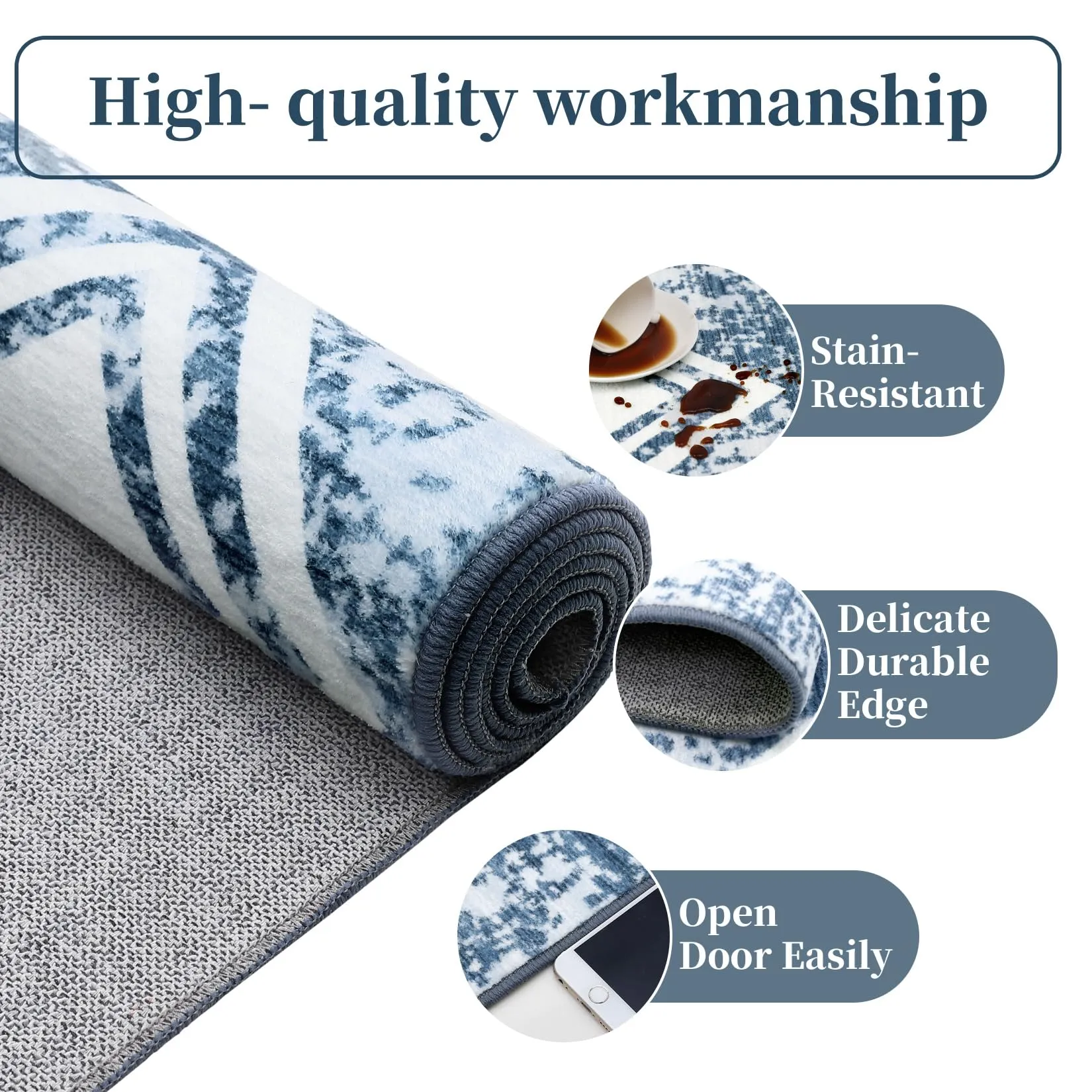 GARVEE 4x6 Area Rug for Bedroom Washable Rug for Living Room Kitchen Dining Room Rugs Non-Slip Home Decor Carpet Faux Wool Rug Large Morden Rug Ultra Soft Blue Geometric Area Rug