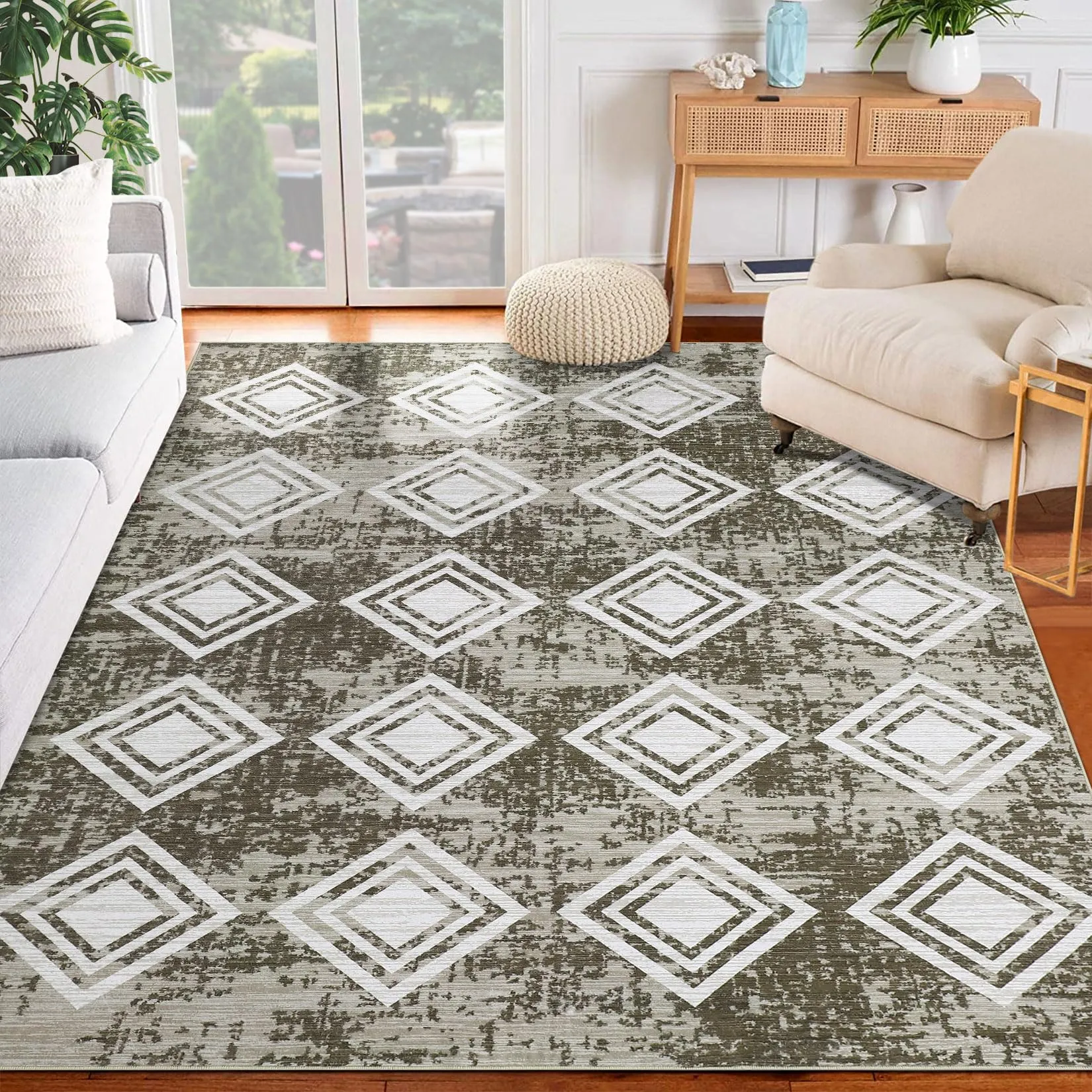 GARVEE 5x7 Area Rug Living Room Rugs Washable Rug with Anti-Slip Backing Non-Shedding Stain-Resistant Foldable Modern Abstract Carpet for Bedroom Dining Room Nursery Home Office