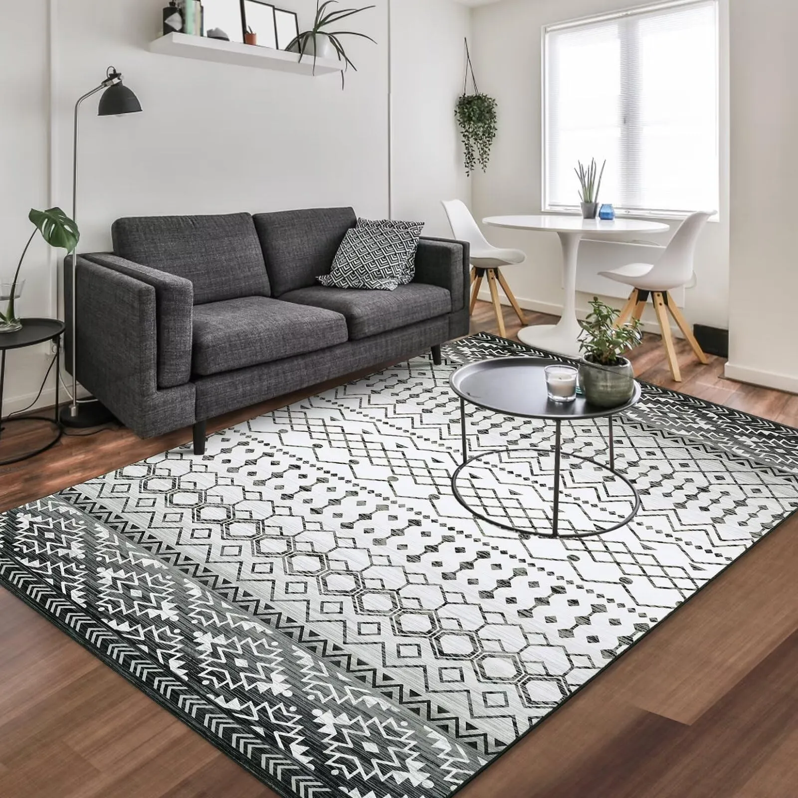 GARVEE 6x9 Washable Rug Non-Slip Stain-Resistant Faux Wool, Low-Profile, Boho Geometric for Living Room, Bedroom, Office