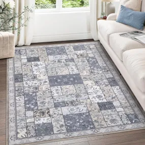 GARVEE 8x10 Area Rugs Machine Washable Rug Boho Rugs for Living Room Bedroom Area Rug Soft Large Vintage Bohemian Rugs Distressed Area Rug Non Slip Low Pile Floor Carpet, Grey