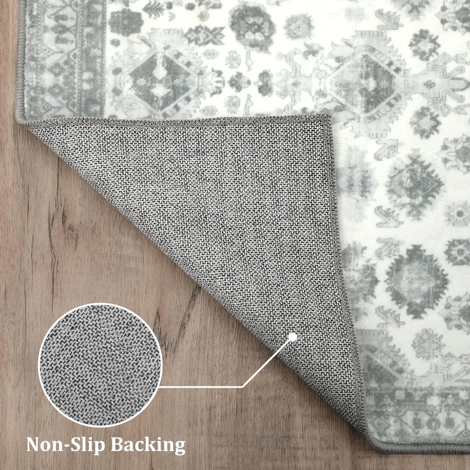 GARVEE Area Rug 2x3 Grey Distressed Doormat Area Rug Traditional Area Rug for Entayway Kitchen Floor Cover Foldable Thin Rug Distressed Indoor Mat, Grey, 2x3 Feet