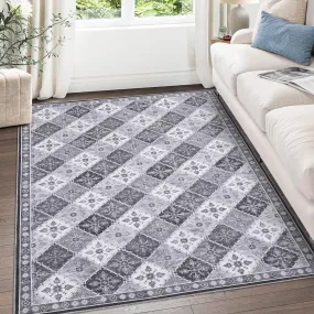 GARVEE Area Rug 6x9, Machine Washable Rugs Soft Living Room Rugs Moroccan Trellis Print Area Rug Non Slip Indoor Floor Carpet for Bedroom Nursery Kitchen, Grey