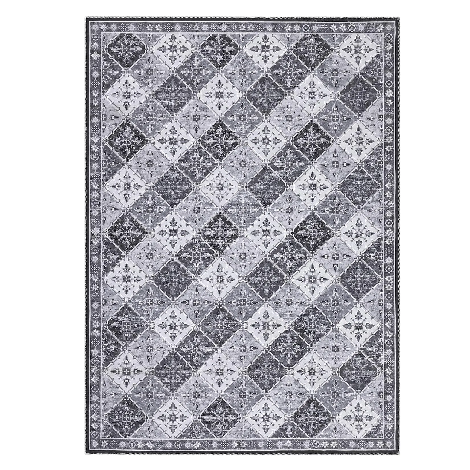 GARVEE Area Rug 6x9, Machine Washable Rugs Soft Living Room Rugs Moroccan Trellis Print Area Rug Non Slip Indoor Floor Carpet for Bedroom Nursery Kitchen, Grey