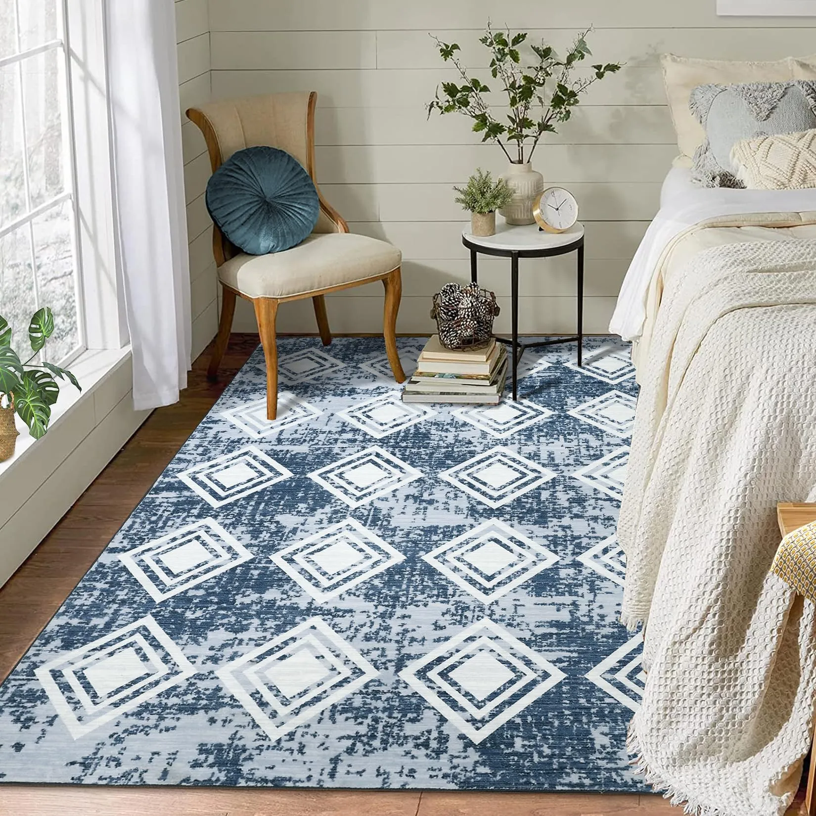 GARVEE Area Rug 8x10 Large Moroccan Soft Rug Modern Geometric Rug Washable Bedroom Rugs Dining Room Home Office Nursery Low Pile Decor Under Kitchen Table,Blue 8x10