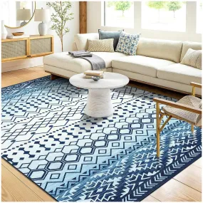 GARVEE Area Rugs 5x7 Washable Rugs for Living Room Bohemian Blue Printed Rug Low Pile Bedroom Rug Geometric Distressed Area Rugs Non Slip Throw Rugs for Office Classroom Dining Room, Blue