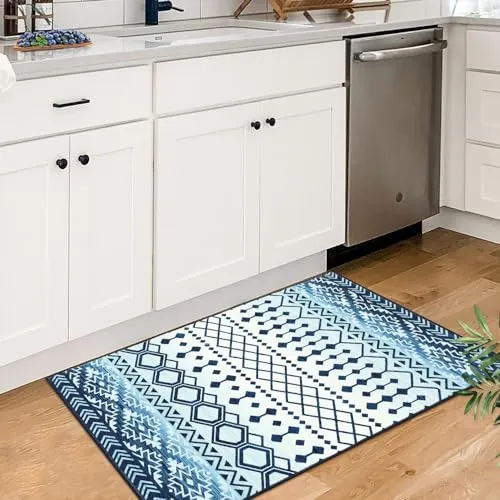 GARVEE Area Rugs 9x12 Living Room Washable Rugs Boho Rug for Bedroom Vintage Rug Non Slip Carpet Bohemian Tribal Throw Rugs Large Area Rug Stain Office Rug Classroom Rug 9'x12' Blue