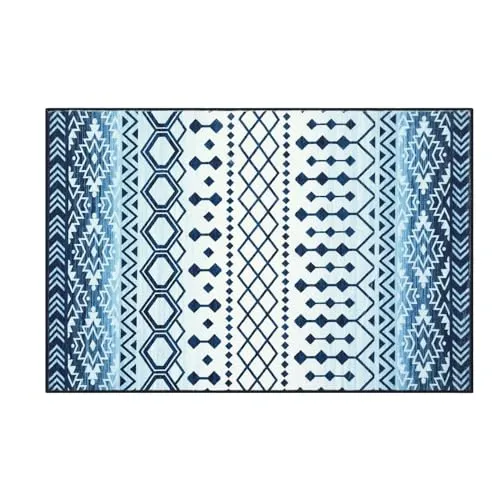 GARVEE Area Rugs 9x12 Living Room Washable Rugs Boho Rug for Bedroom Vintage Rug Non Slip Carpet Bohemian Tribal Throw Rugs Large Area Rug Stain Office Rug Classroom Rug 9'x12' Blue