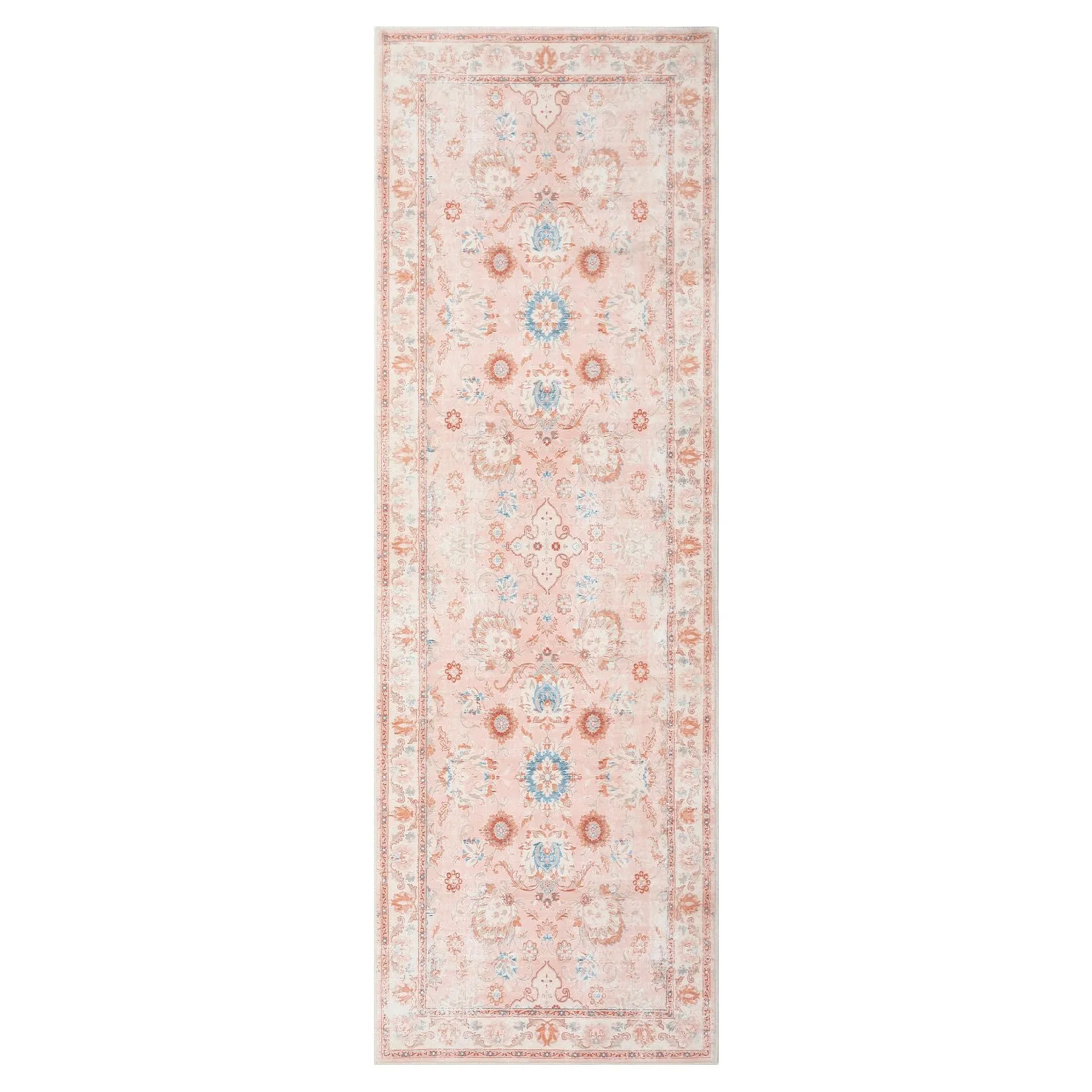 GARVEE Boho Floral Medallion 2x6 Runner Rug, Washable Indoor Accent Carpet with Low-Pile, Non-Slip Soft Rug for Entryway Bedroom Kitchen, Pink