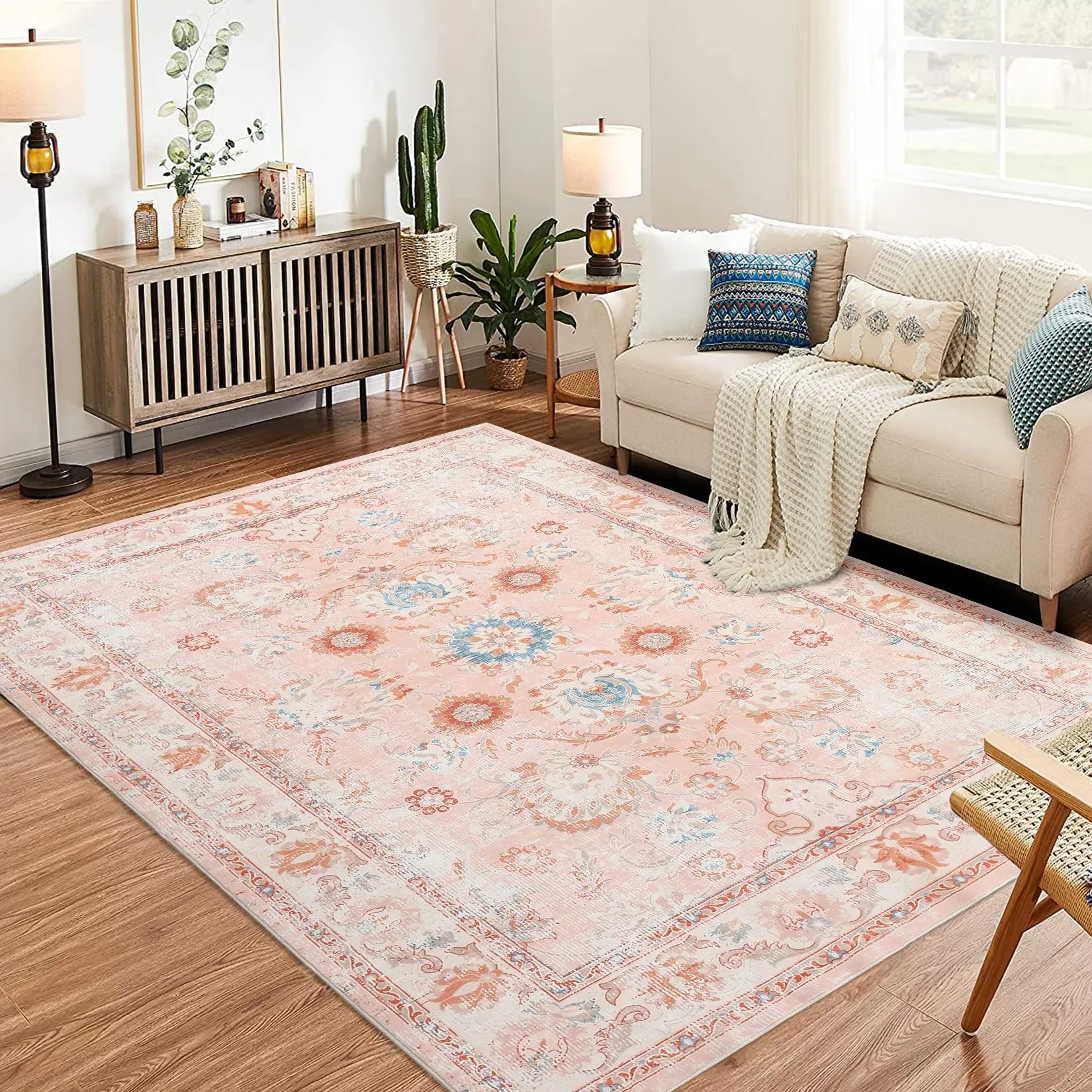 GARVEE Boho Floral Medallion Area Rug, 2x3 Washable Indoor Accent Carpet with Low-Pile, Non-Slip Soft Rug for Entryway, Bedroom, Living Room, Office, Kitchen