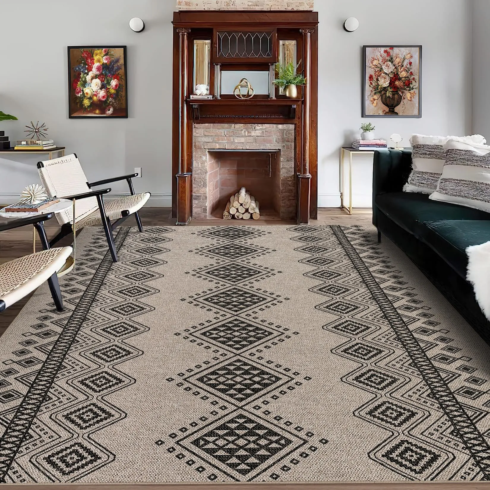 GARVEE Boho Geometric Non-Slip Area Rug 3x5 | Washable Polyester, Smooth & Durable | Child & Pet Friendly, Coffee | Ideal for Laundry, Guestroom, Patio