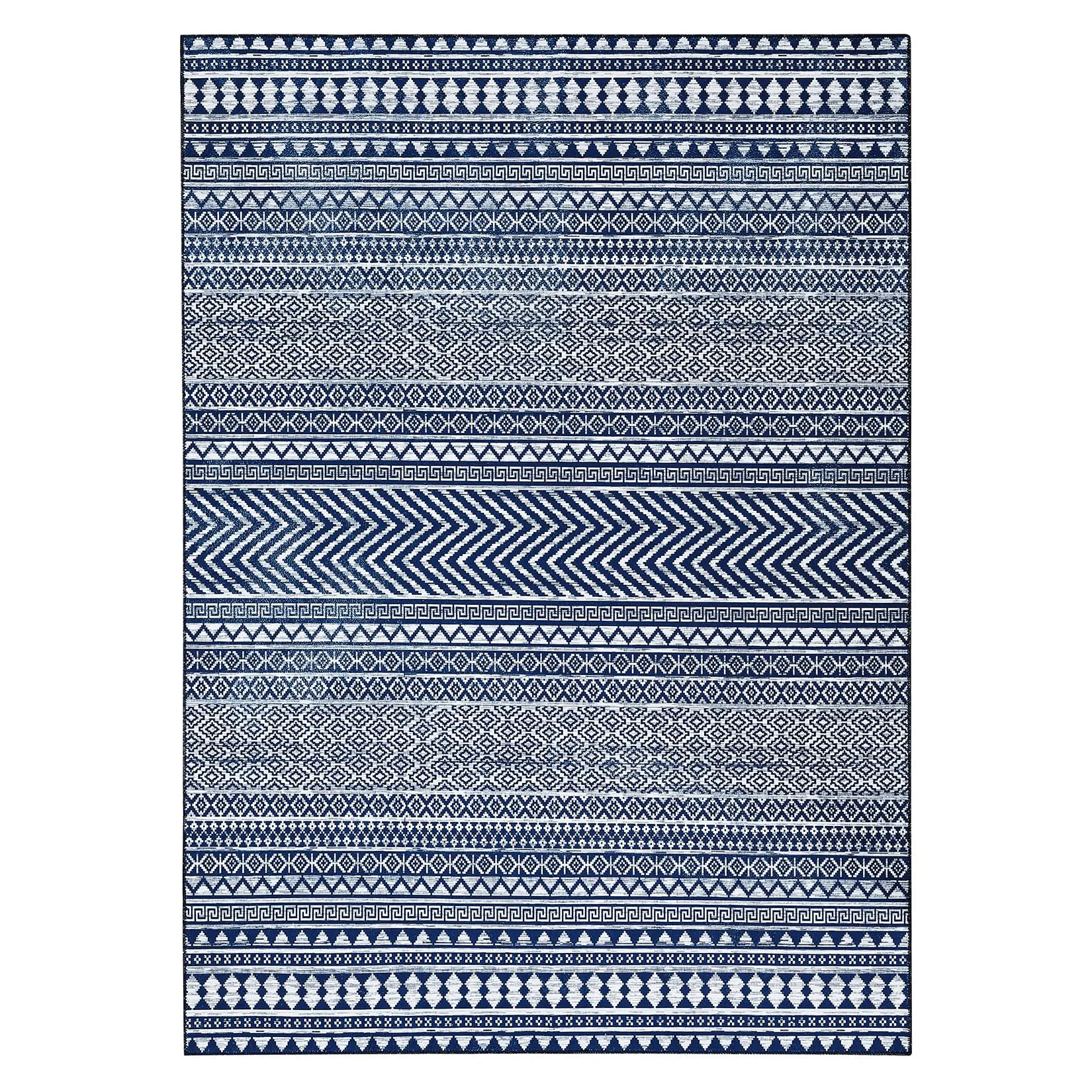 GARVEE Boho Machine Washable Area Rug Blue Small Rug Geometric Farmhouse Rug Mat Stain Resistant Non-Slip Area Rug Mat for Living Room Bedroom, 3' x 5'