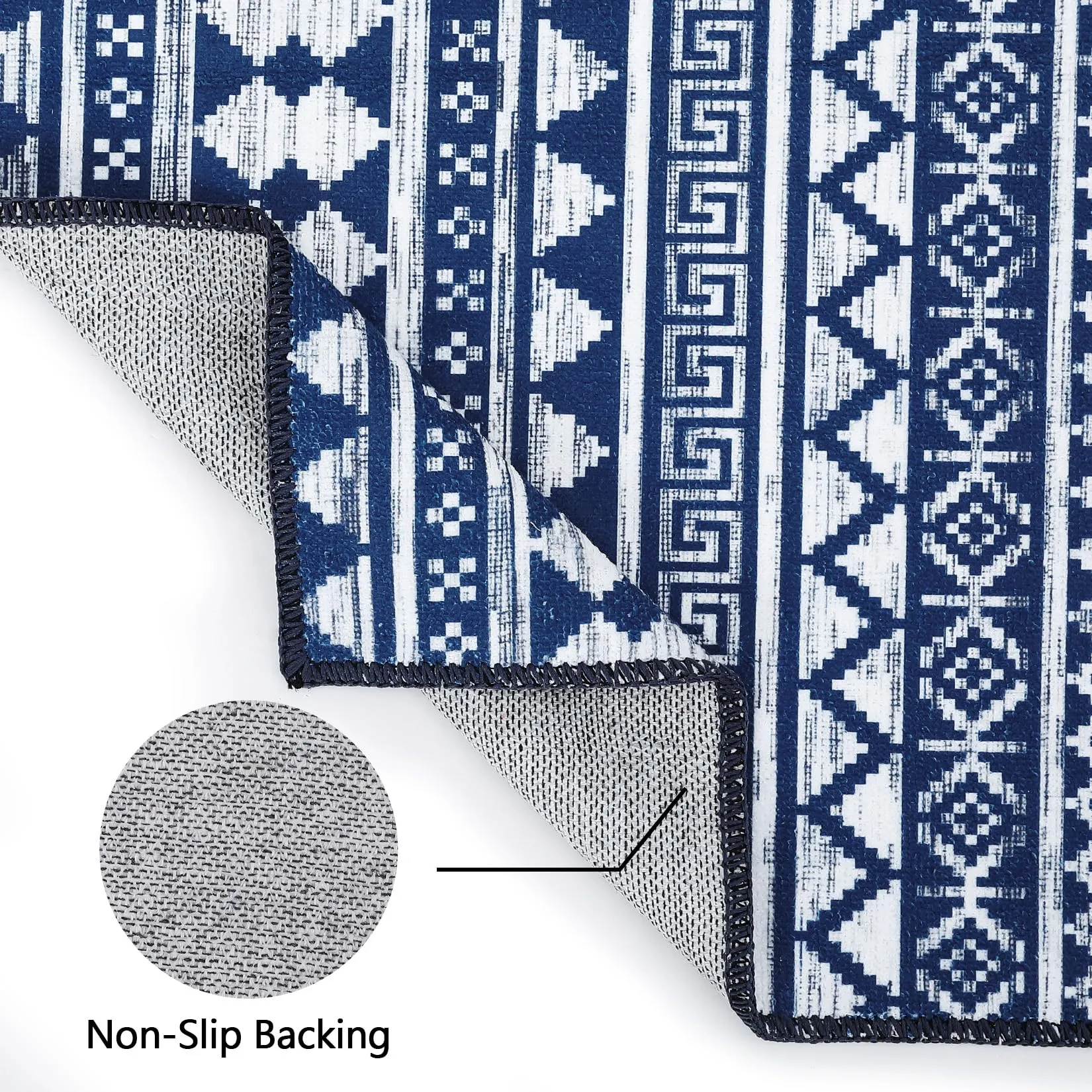 GARVEE Boho Machine Washable Area Rug Blue Small Rug Geometric Farmhouse Rug Mat Stain Resistant Non-Slip Area Rug Mat for Living Room Bedroom, 3' x 5'