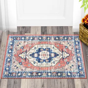 GARVEE Boho Rug Washable Rugs Small Rug 2x3 Rug Non Slip Kitchen Rugs Entry Rug Door Mat Floral Rug Bedroom Rug Vintage Oriental Area Rugs Entryway Rugs Indoor 2'x3' Pink/Blue