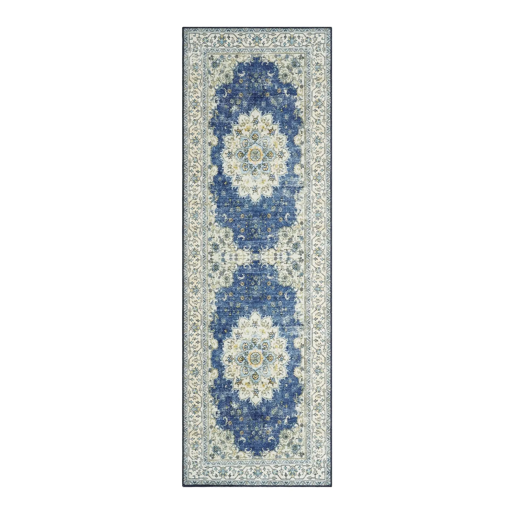 GARVEE Boho Vintage 2x6 Runner Rug, Traditional Washable Floral Print Carpet with Non-Slip Rubber Backing, Low Pile - Foldable Mat for Entryways Hallways Kitchens