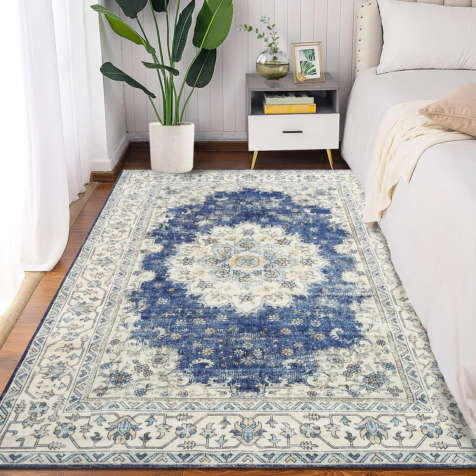 GARVEE Boho Vintage 2x6 Runner Rug, Traditional Washable Floral Print Carpet with Non-Slip Rubber Backing, Low Pile - Foldable Mat for Entryways Hallways Kitchens